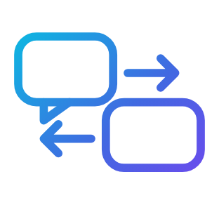 Two speech bubbles exchanging arrows