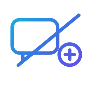 Speech bubble crossed out beside a plus sign